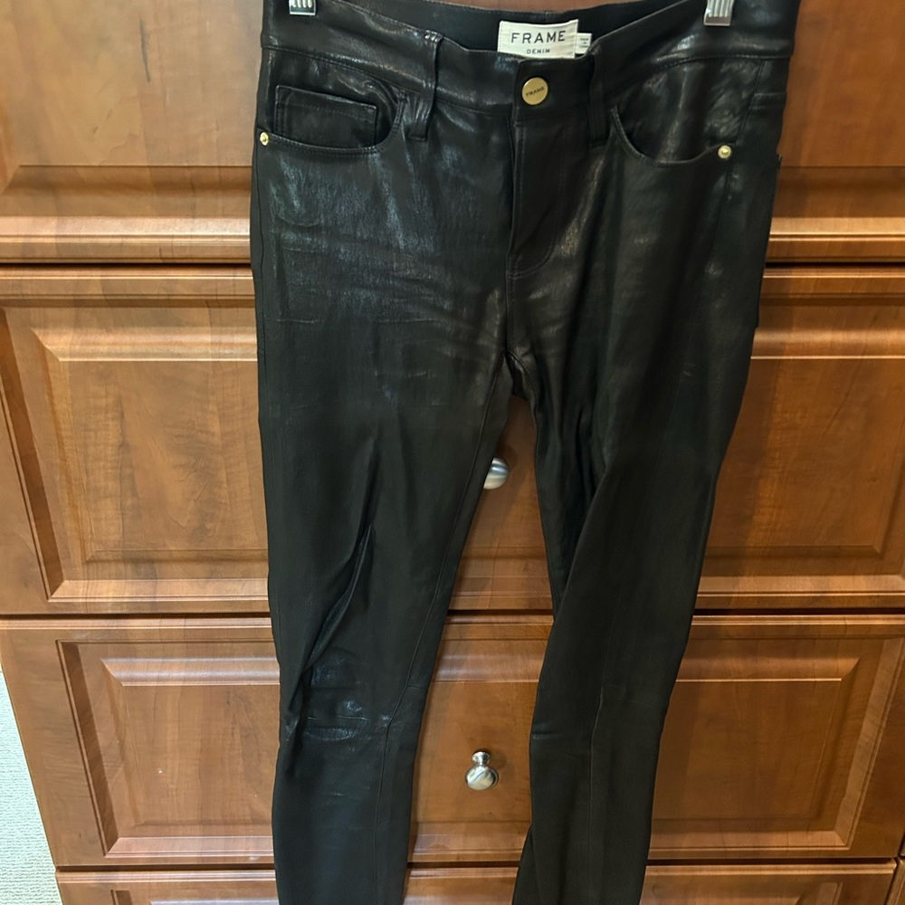 Frame Denim Black Leather Trousers